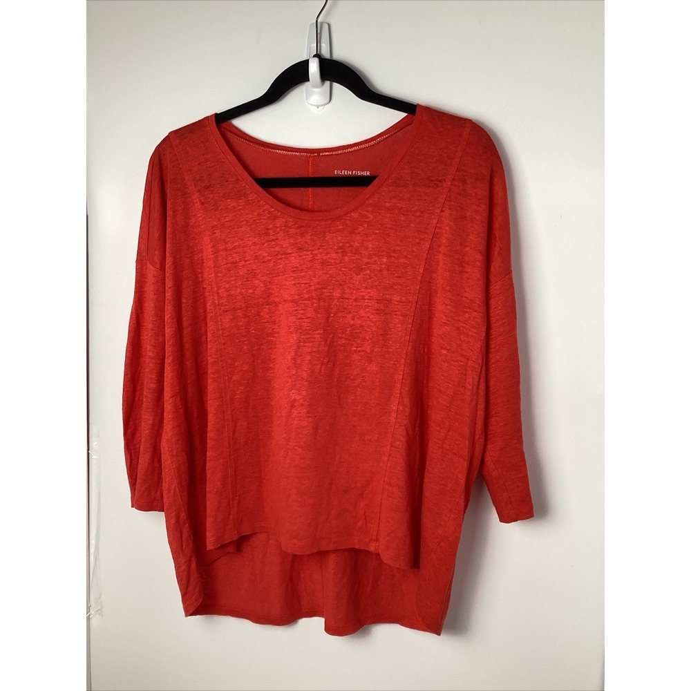 Eileen Fisher Top Womens Medium Burnt Orange 100% Linen Lightweight Beachy Airy